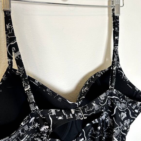 Plus Size 4X Black & White Tankini Top Swimsuit Adjustable Straps Swimwear - Picture 4 of 6